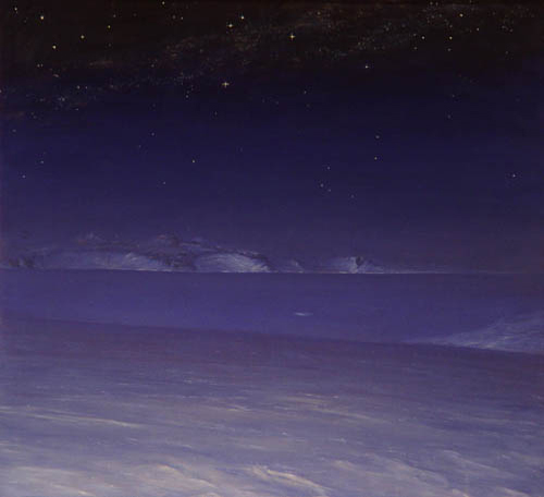 White Island At Night Anarctica Oil Paintings David Rosenthal Antarctic Artist